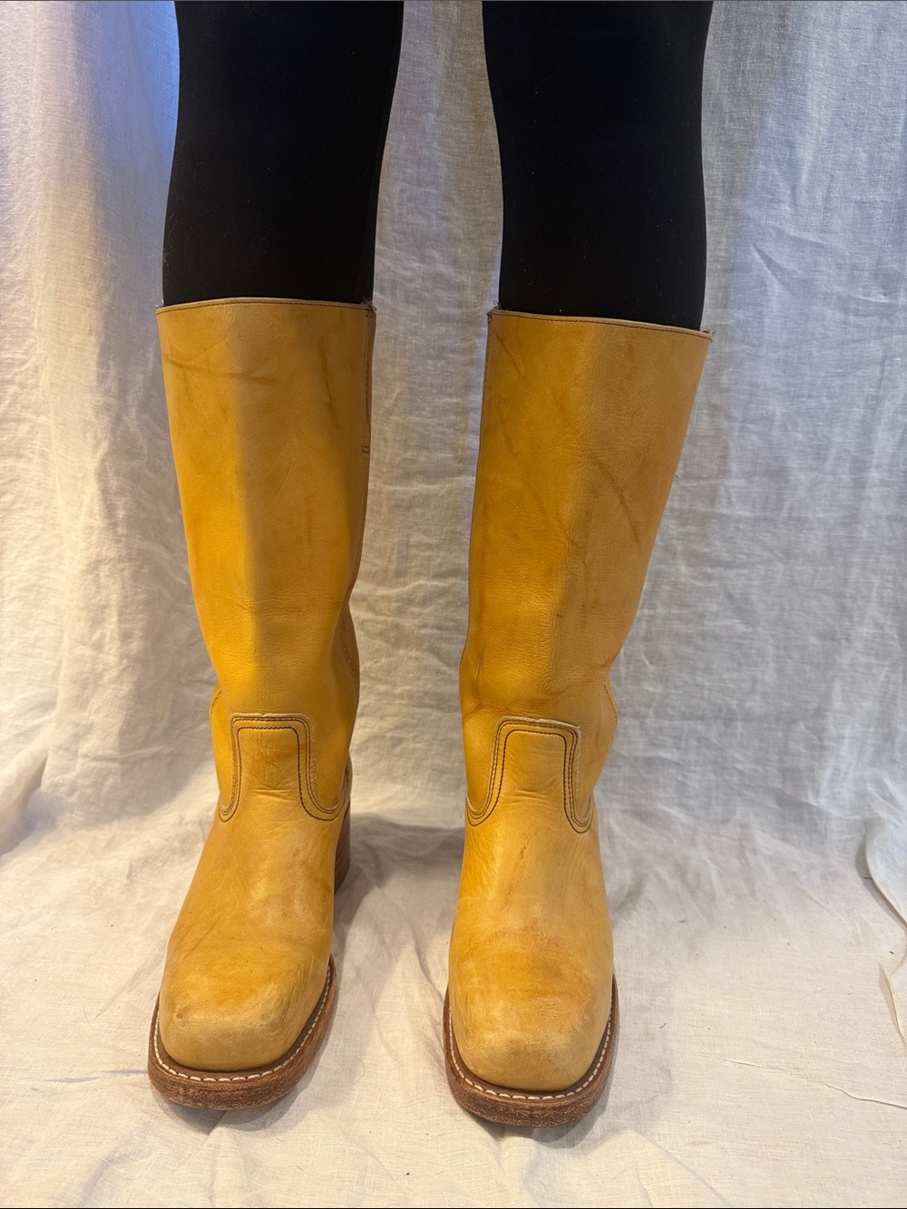 Frye Tall Yellow Leather Heeled Boots size 8.5